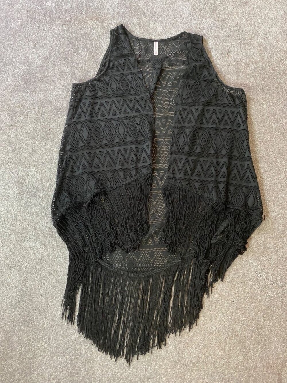 Xhilaration Black Fringe Boho Open Front Crochet Shawl Large